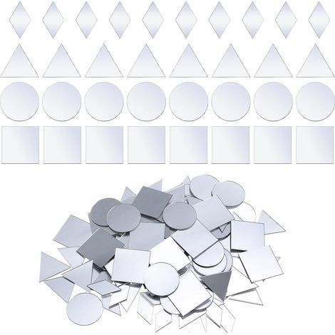 Set mit 120 kleinen Handspiegeln in 4 Formen (Dreieck, Quadrat, Kreis, Raute) zur Wanddekoration oder als Discokugeln (1/5)