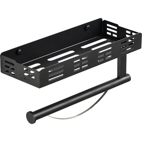 Wandmontierter Küchenrollenhalter, wandmontiertes Gewürzregal Mit integriertem Papierhandtuchhalter, 2-in-1-Organizer für Küchenrollen und Gewürze mit Haken, rostfreies Metallregal fürs Badezimmer, s (1/5)