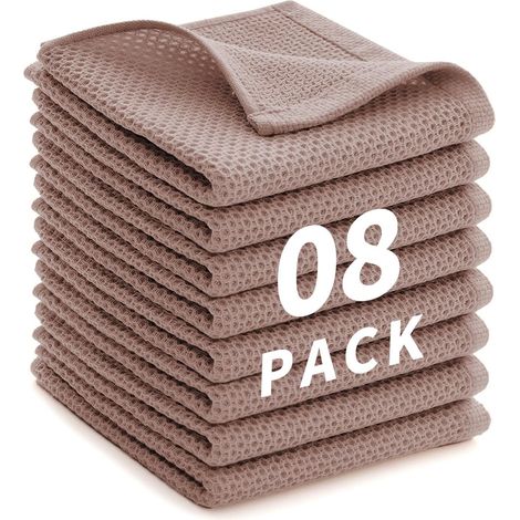 Chiffons de Nettoyage Cuisine 8 PCS – Lavettes Douces en Coton Réutilisables, Super Absorbantes, Séchage Rapide, Multi-Usages 30×30 cm, Marron Café (1/5)