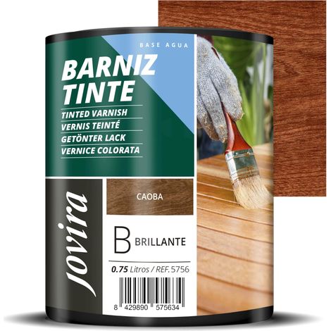 Vernis teinté à base d'eau, finition brillante. Spécial pour la teinture et le vernissage du bois. 750 Millilitres, Acajou (1/5)