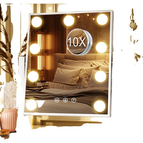 Espejo de maquillaje con luz LED, aumento de 10x, blanco. (1/2)
