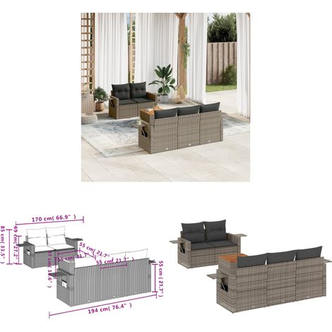 Salon de jardin 6 pcs avec coussins gris résine tressée - Ensemble Salon De Jardin - Meubles De Jardin - Salon Extérieur - Mobilier De Jardin - Chaise Lounge - Home & Living