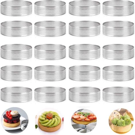 20 Pcs Round Tart Pans with Holes for Fruit Tartlets Quiche Cake Mousse Perforated Cake Tart Tins 8cm (1/5)