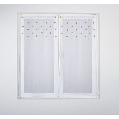 Paire de Voilages à Motif "Cœur" 60x120cm Beige