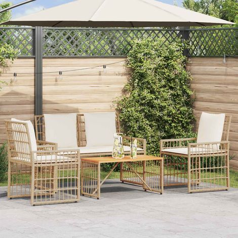 vidaXL  Outdoor Furniture Set  4 pcs Natural and Cream White