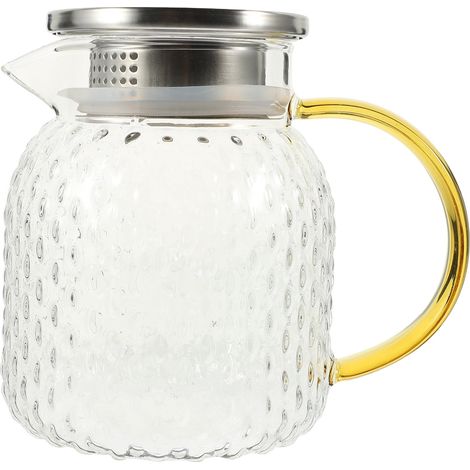 1 Pichet en verre, couvercle inox, poignée épaisse, pour thé froid et chaud, usage domestique et professionnel (1/5)