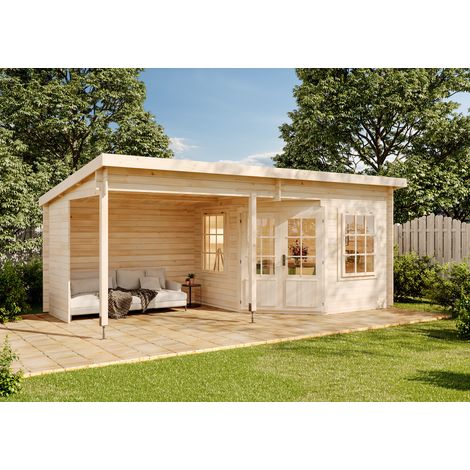 Alpholz Gartenhaus Modell Carl-28 Gartenhaus aus Holz, Holzhaus mit 28 mm Wandstärke inklusive Terrasse, Blockbohlenhaus mit Montagematerial (1/5)