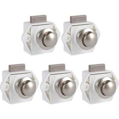 Serrure de porte sans clé à bouton-poussoir Tigrezy 5 pièces, serrure pour meubles et armoires, verrou à bouton-poussoir pour meubles de camping-car et caravane (blanche)