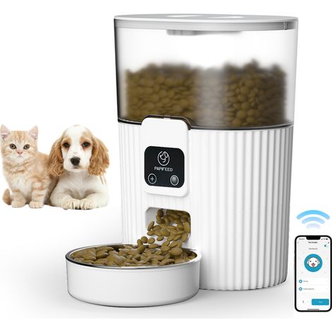 Dispensador automático de comida para gatos de 3 litros, control inteligente WiFi, comedero con sistema de doble alimentación, para gatos, perros, chinchillas, etc. Blanco