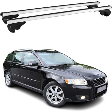 OMAC Barres de toit en aluminium pour Volvo V50 2004-2012 – TÜV / DIN 75302:2019 – Antivol inclus – Charge max 75 kg – 2 barres Argent (1/4)