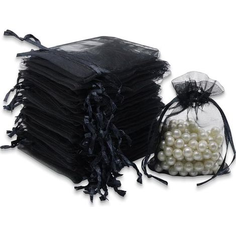 100 Stück 7 x 9 cm Geschenktüten Schmucktüten Hochzeitstüten Süßigkeitentüten Geeignet für Feste Partys und Hochzeiten Mit Satinkordel schwarz (1/5)
