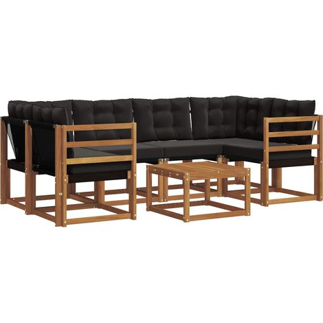 Outdoor Sofa Set with Cushion 7 pcs Natural and Black vidaXL