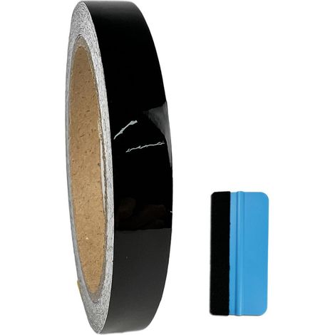 Hochglanz Vinyl Klebeband Schwarz 1,3cm x 9m mit Luftkanal & Werkzeug (1/3)