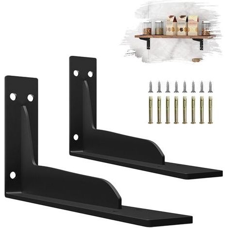 Lot de 2 supports d'étagère en métal ferreux robustes de 14 cm, supports muraux en forme de L pour étagères (1/5)