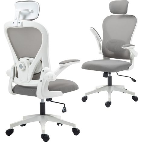 Chaise de bureau - HOMCOM - appui-tête et soutien lombaire réglables, fonction de bascule - maille - 64 x 63 x 125 cm - gris (1/5)