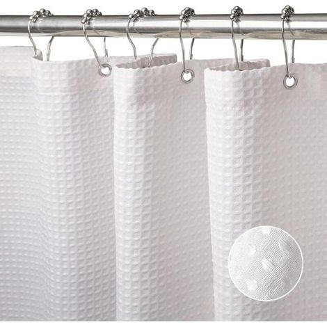 Rideau de douche gaufre - MICH - 180x200 cm - Blanc - Anti moisissure - Imperméable - Tissu polyester - Anneaux inclus (1/4)