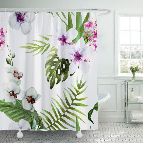180 x 180 cm Duschvorhang mit grünem Blumenmuster, wasserdichter bedruckter Duschvorhang, inklusive 12 Haken, Badezimmeraccessoire.