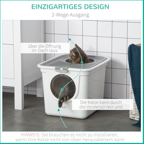 Litière pour chat avec couvercle en plastique gris et blanc 44x55x39 cm, pour chats jusqu'à 5 kg (1/5)