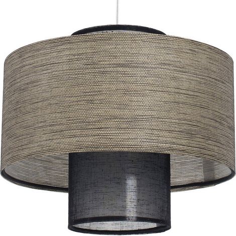 Suspension jute et lin design ajustable pour salon ou chambre - Gris chiné avec fibres naturelles beige (1/5)