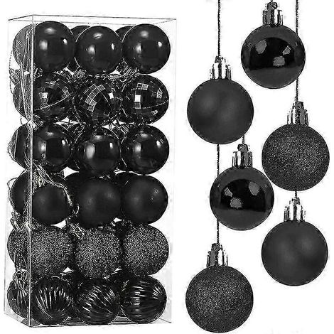 Boules de Noël pour sapin, 36 pièces, ensemble de décorations en plastique, boules de Noël jusqu'à 4 cm (noires) (1/5)