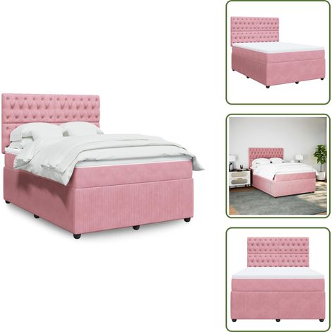 vidaXL Sommier à lattes de lit avec matelas Rose 140x190 cm Velours (1/5)