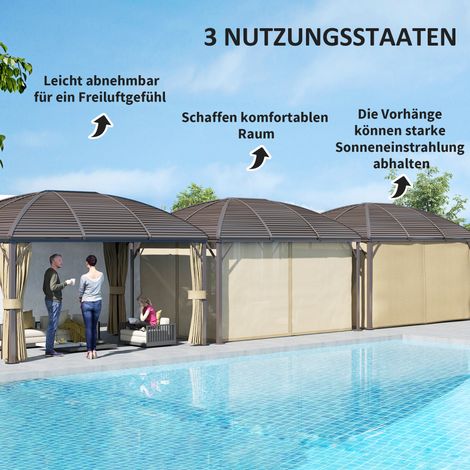 Gartenpavillon-Partyzelt, 4-teilig, wendbar, wasserdicht, mit 2 Lampenhaken, ca. 4 m x 3 m x 2,8 m, braun (1/5)