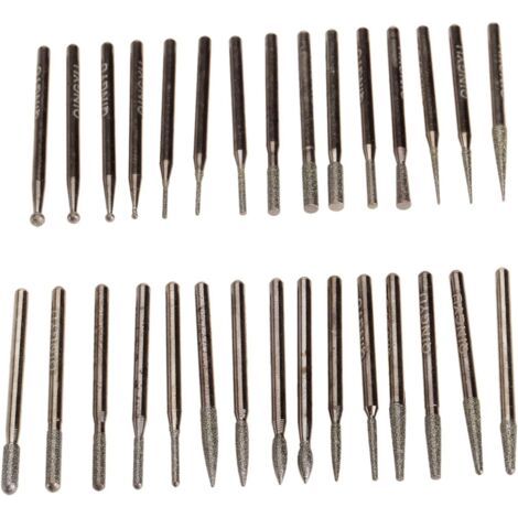 BUNTHAUS 30pcs Forets Diamant Fraises Rotatives Pointes Diamantées Diamant ponçage Forets à meuler diamantés Aiguille de meulage diamant Accessoires de broyage électrique Pour Dremel Rotary Drill Bit (1/4)