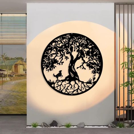 Arbre de vie avec chien(50cm),Décoration Murale en Métal,cadeau intérieur ou extérieur(19.7 pouces) (1/5)