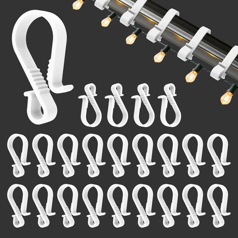Crochets de gouttière pour guirlandes lumineuses, Lot de 40 - Attaches de fixation pour guirlandes extérieures, Supports de gouttière en plastique pour guirlandes et sapin - Blanc (1/5)
