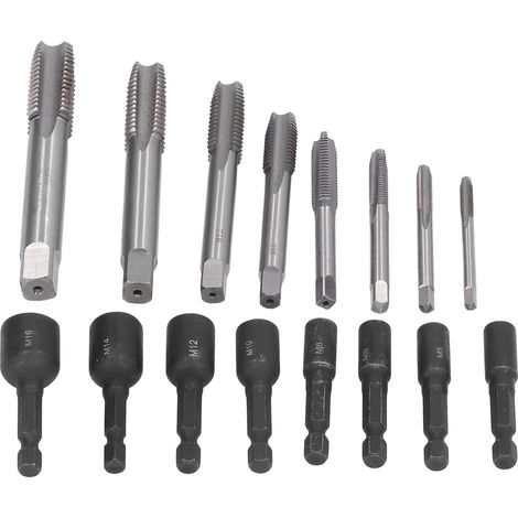 Lot de 16 douilles à tarauder HSS acier allié queue hexagonale 1/4 pouce pour perceuse visseuse travail métaux durs bricolage (1/5)