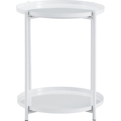 Tavolino laterale rotondo a 2 ripiani in metallo, 42 x 52 cm, stile nordico moderno, nero/bianco (1/5)