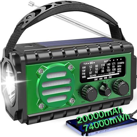 Radio d'urgence solaire 20 000 mAh – Compatible avec les bandes SW/NOAA/AM/FM et les prévisions météorologiques (1/5)