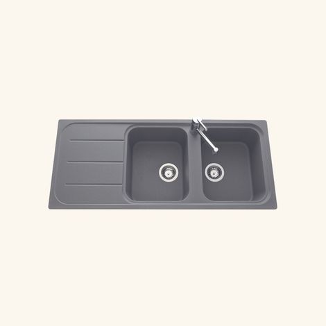 Évier granit gris Ewi OGLIO 2 bacs 1 égouttoir (1/4)