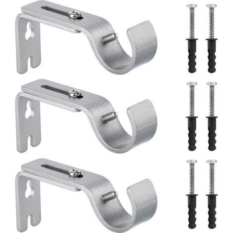 Support de Tringle à Rideau Réglable, 3 Pcs Supports Murale en Métal avec Vis et Chevilles pour Tringle à Rideau Chambre Coucher (1/4)