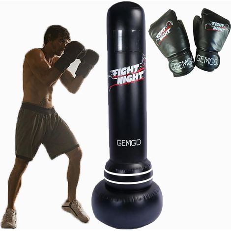 Sac de frappe debout 180 cm en PVC - Design sac photo gants de boxe polyuréthane - Entraînement boxe adolescents adultes - Femme Taekwondo MMA (1/5)