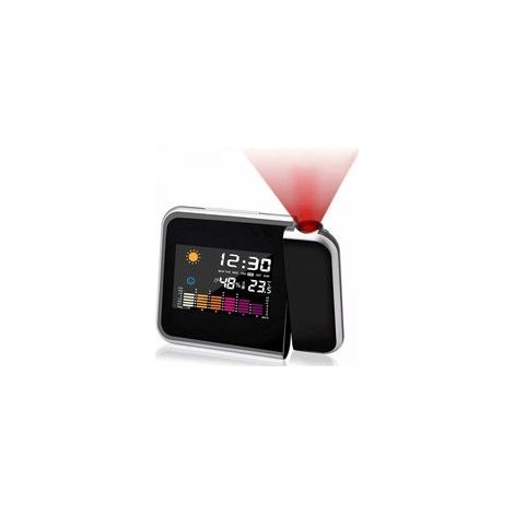 Lntyq Réveil à projection, calendrier à écran couleur, station météo personnelle pour chambre à coucher, projecteur à intensité variable, double alarme, affichage LCD, date, heure, température, humidi (1/5)