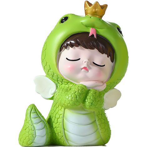 Figura de serpiente miniatura de resina con corona – (1097 Serpiente Bebé) Adorno de serpiente del zodiaco, decoración para el hogar/coche, encantador regalo de mascota (1/5)