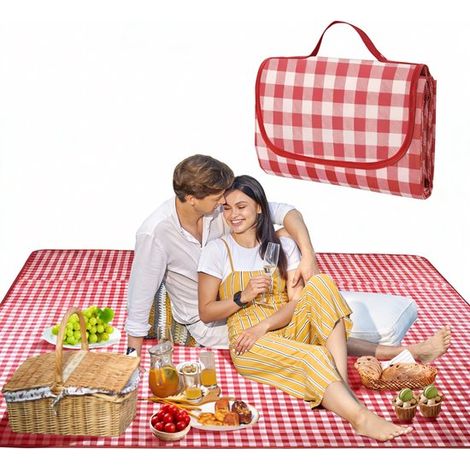 Couverture de pique-nique 200 x 200 cm – Tapis de camping pliable imperméable et résistant à l’humidité – Tapis d’extérieur pour voyage randonnée camping et réunions – Rouge (1/5)