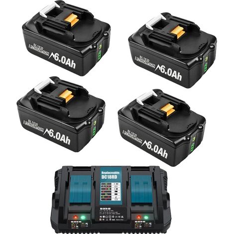 Batterie Li-Ion de remplacement, compatible avec Makita, chargeur double, indicateurs LED intelligents, 18V, 6000mAh, ensemble 1 (1/2)