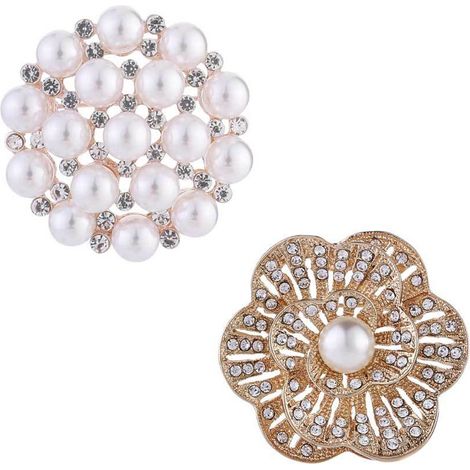 Lot de 2 broches fleuries en perles et cristaux simulés, élégantes broches en forme de feuille pour femme et mariée. (1/5)