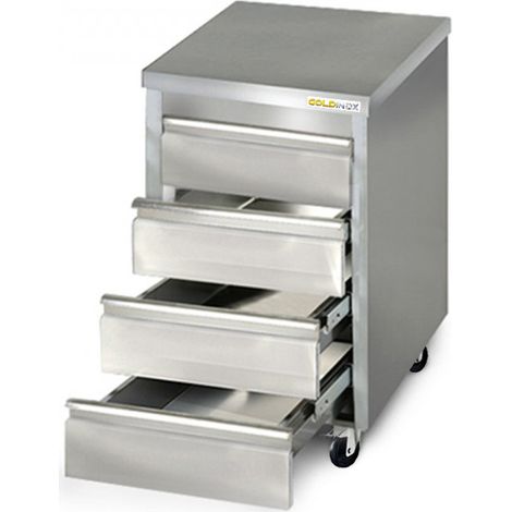 Meuble inox 4 tiroirs 500 x 700 mm sur roulettes / GOLDINOX