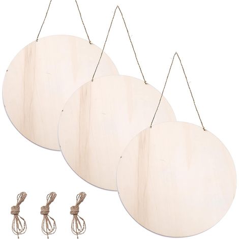Lot de 3 Cercles en Bois Brut à Suspendre - Bouclier en Bois Brut à Suspendre - Bouclier en Bois Vierge non Peint - Tranches de Bois Vides à Suspendre pour Décoration et loisirs Créatifs (1/5)