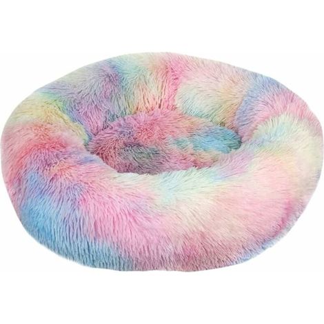 Cat Bed Super Soft Dog Bed Round Washable Long Plush Sofa For Pet Bed (Color : Rainbow, Size : 50cm)