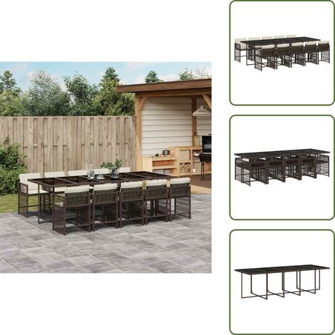 The Living Store Ensemble à manger de jardin et coussins 11 pcs marron rotin - Salon De Jardin - Meuble De Jardin - Set De Salon De Jardin - Mobilier De Jardin - Table De Jardin