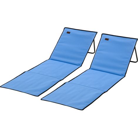Set aus 2 gepolsterten Strandmatten mit mehrfach verstellbarer Rückenlehne, inklusive Tragetasche, Stahl und Polyester, blau