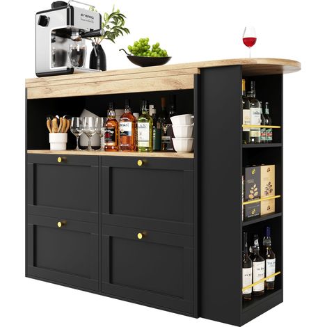 ELVMI Schreibtisch mit 4 Schubladen und Offenen Drehregalen 360° für Arbeitszimmer und Wohnzimmer aus MDF Schwarz 105 x 39 x 102 cm (1/5)