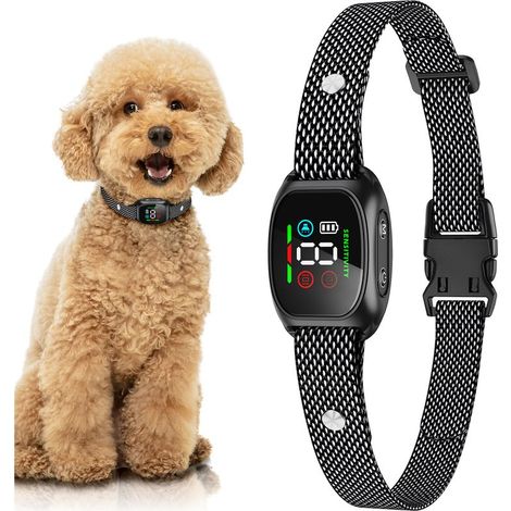Collier anti-aboiement avec écran LCD, collier anti-aboiement intelligent rechargeable, modes réglables, noir. (1/5)