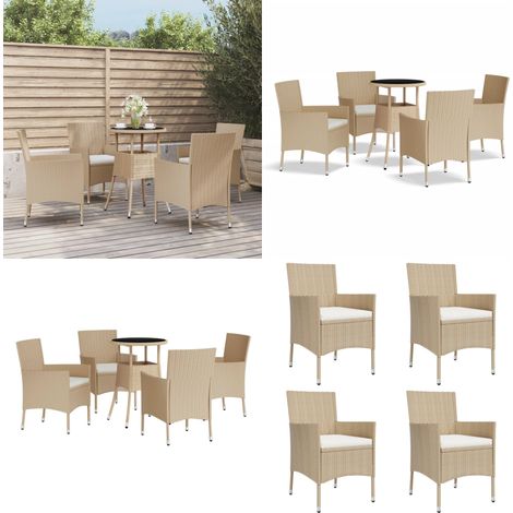 5-tlg. Garten-Bistro-Set mit Kissen Beige Poly Rattan - Gartensitzgruppe - Outdoor Möbel - Bistroset - Gartenmöbel - Polyrattan - Home & Living