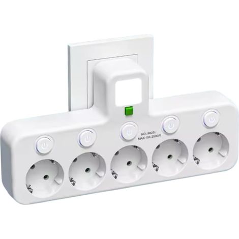 Multiprise Murale avec 5 Prises EU, Interrupteurs Individuels (5 Prises Blanc) (1/4)