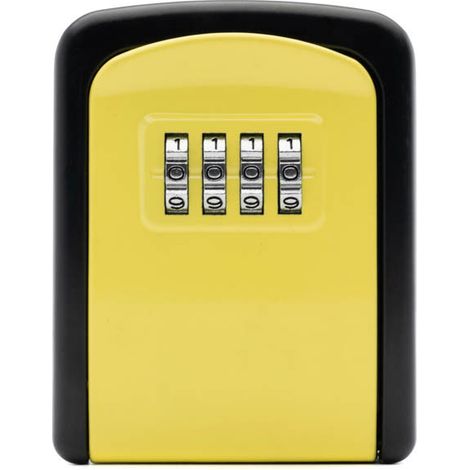 Caja de seguridad para llaves, de pared [Impermeable y antioxidante] [Uso en interiores y exteriores] para el hogar, la escuela, la oficina, la fábrica y el garaje (Negro, Amarillo)